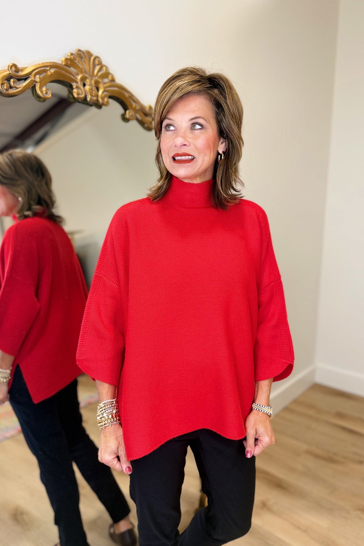Multiples Funnel Neck Sweater Crimson