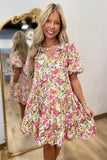 Floral Dream Puff Sleeve Dress Pink-Green