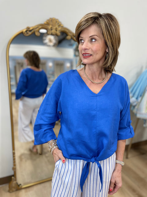 Charlie B Tie Front V Neck Top Coastal