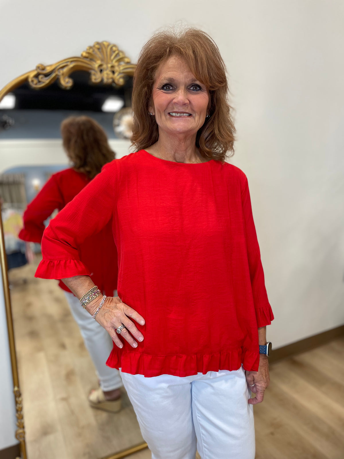 Multiples Ruffle Hem Top Poppy