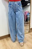 Valley Wide Leg Denim Cinch Hem Pant