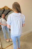 Umgee Striped Ruffle Collar Blouse Blue