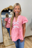 Sweet Bow Scallop Blouse Pink