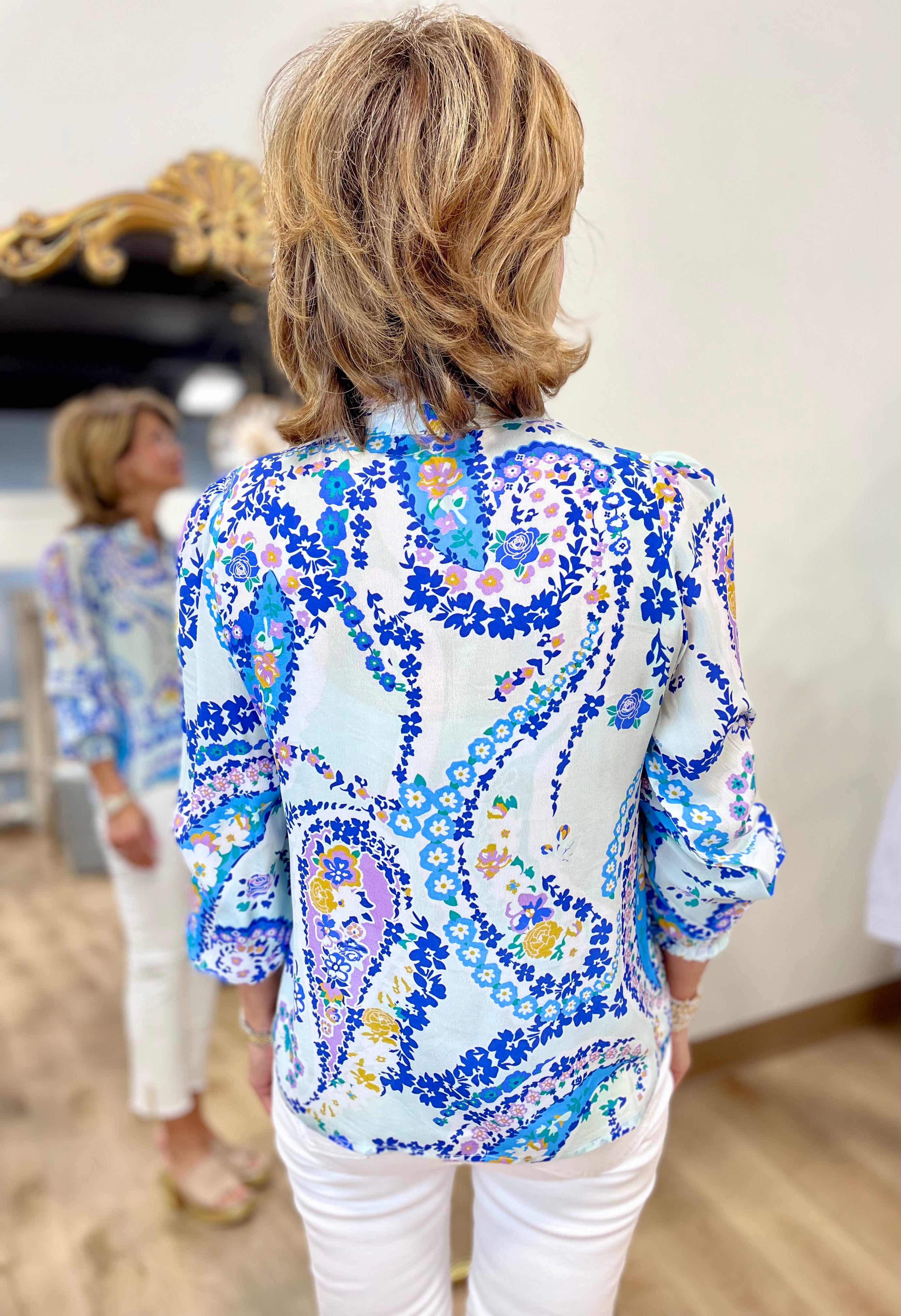 APNY Puff Sleeve Blouse Blue