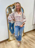 Bishop Sleeve Cream Print Top