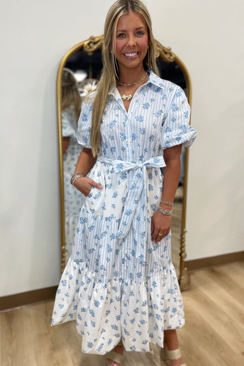Picked For You Midi Dress Blue Bouquet