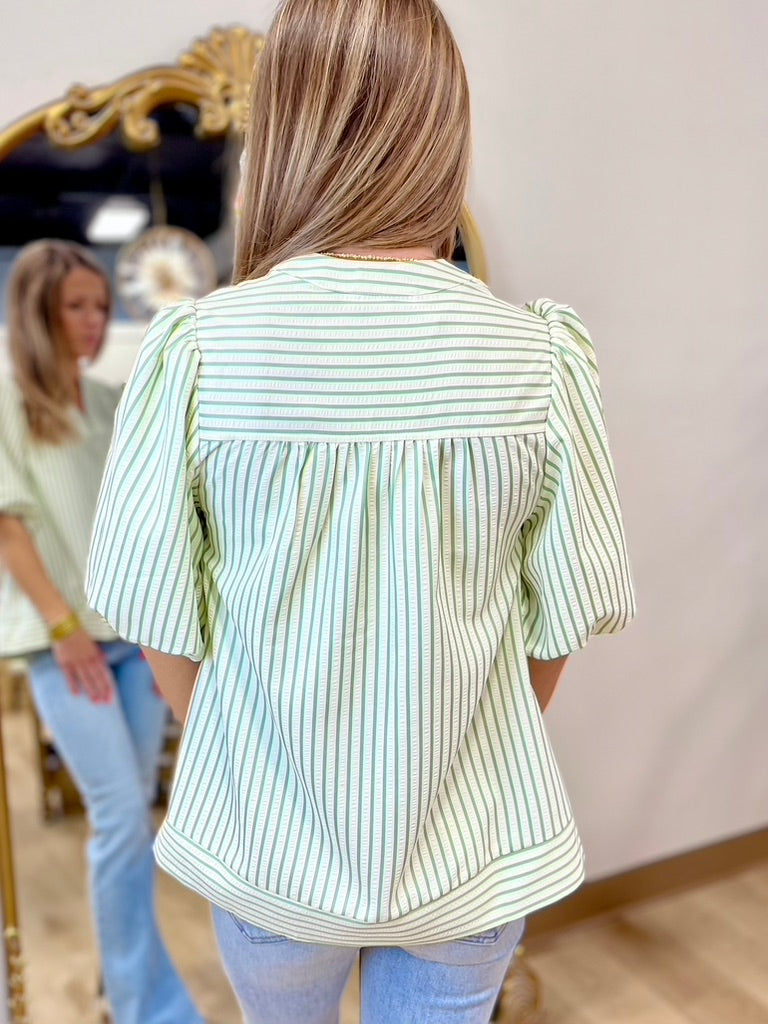 Striped Sage Pullover Top