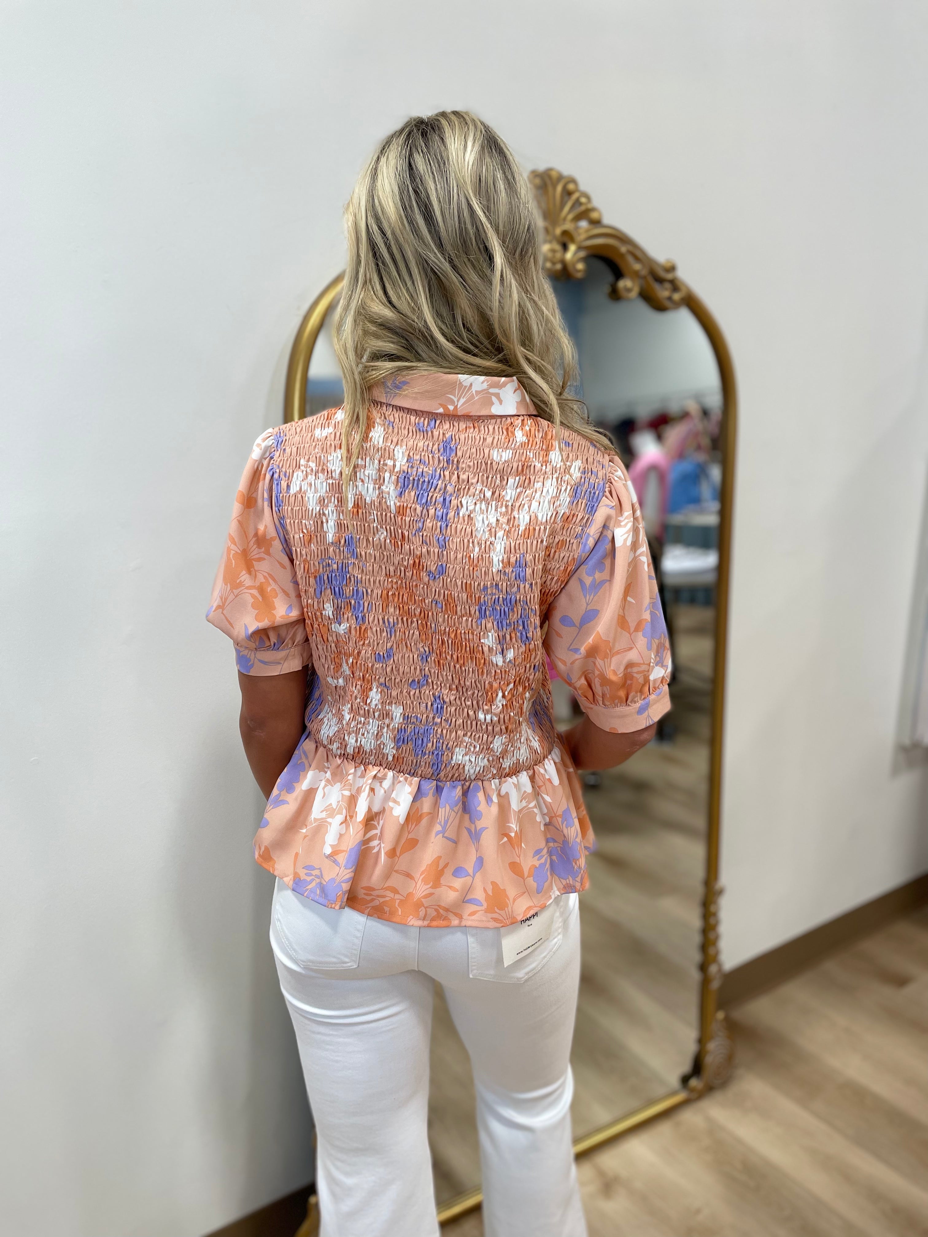 Peach Peplum Smocked Top