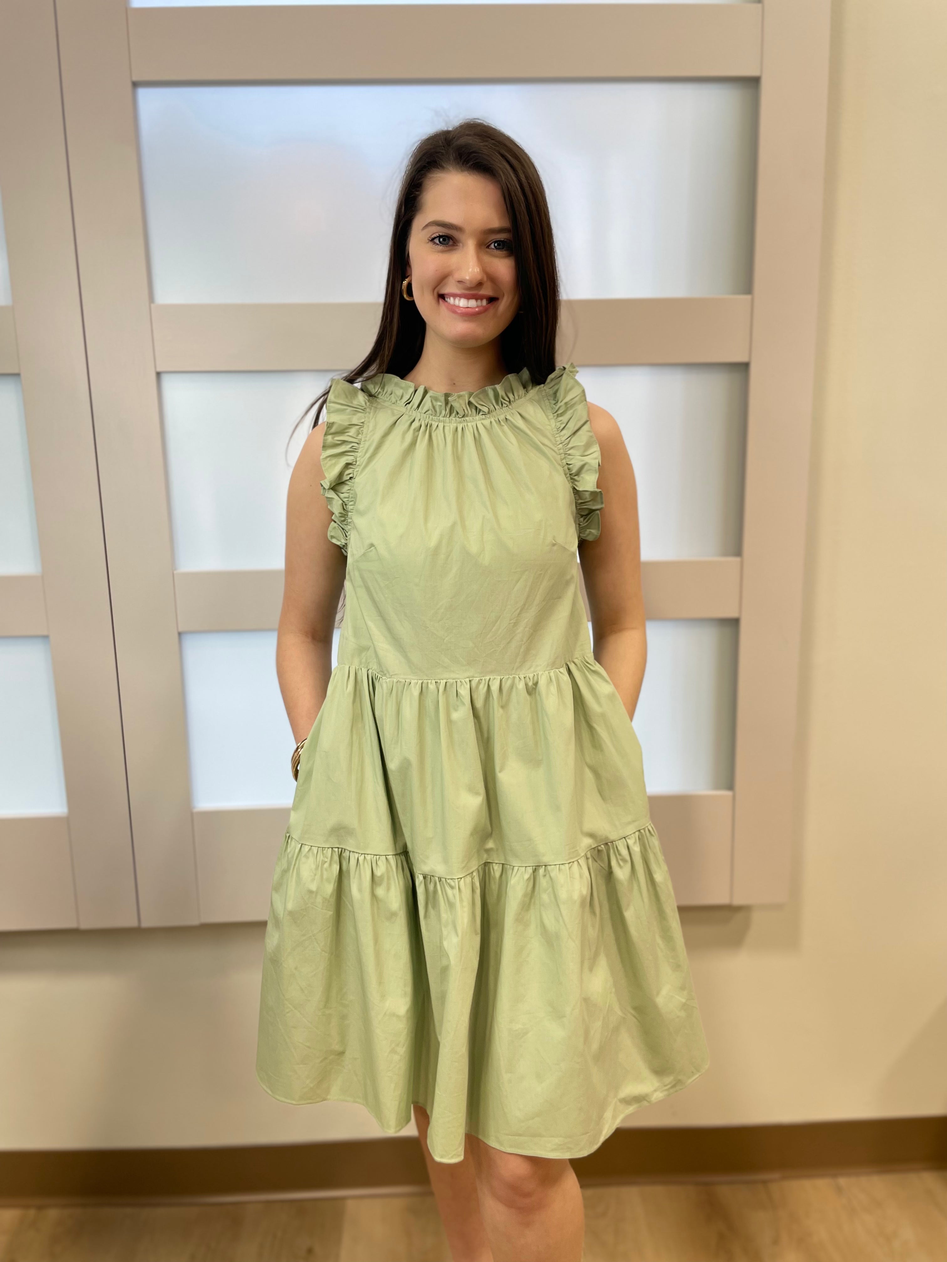 Moodie Tiered Poplin Dress Sage
