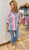 Fruit Stripe Button Front Blouse