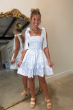 Bows Everywhere Shoulder Tie Dress Blue