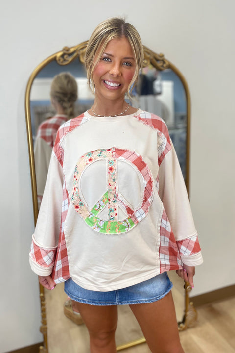 Peace Out Patchwork Tee Red Stone