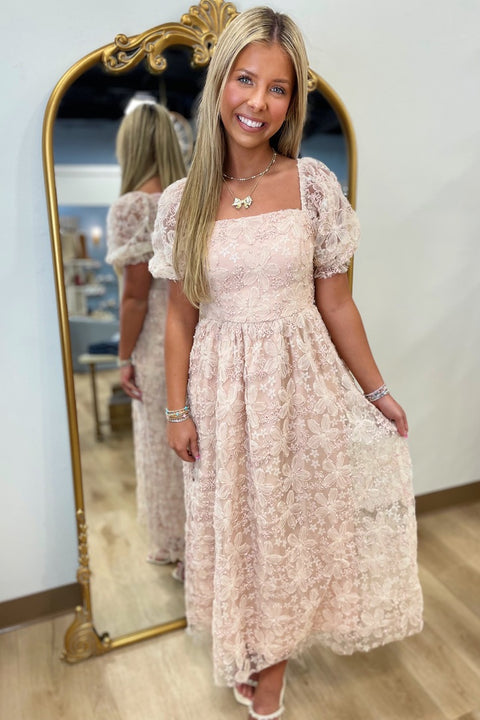 Romantic Remedies Textured Midi Dress Dusty Pink