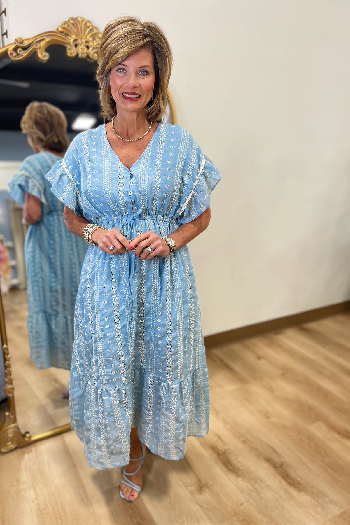 Sweet Honesty Eyelet Dress Blue