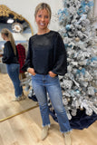 Metallic Midnight Balloon Sleeve Blouse