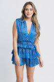 Karlie  Floral V Neck Tier Dress Royal Blue