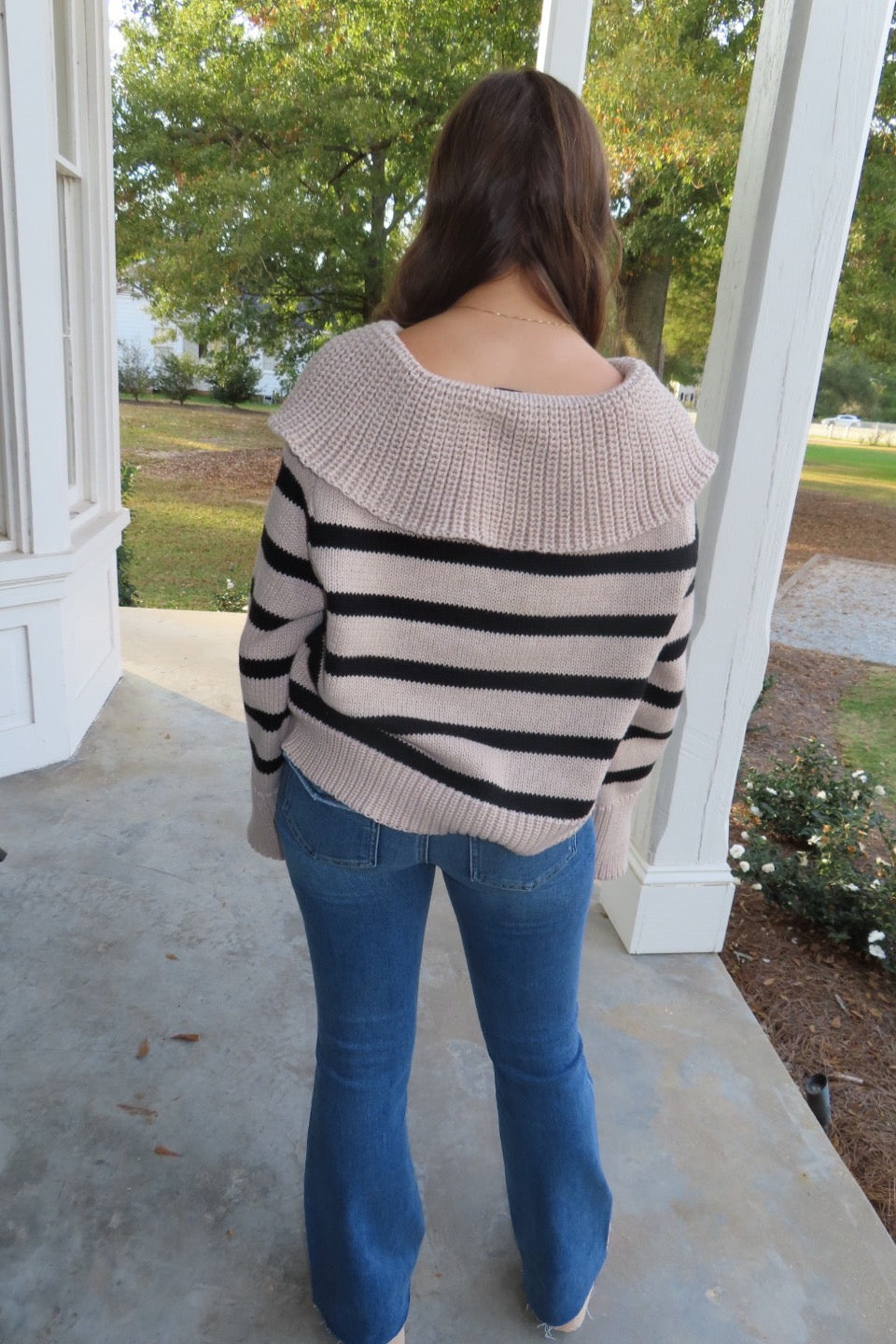 Harvest Hues Striped Collared Sweater Khaki