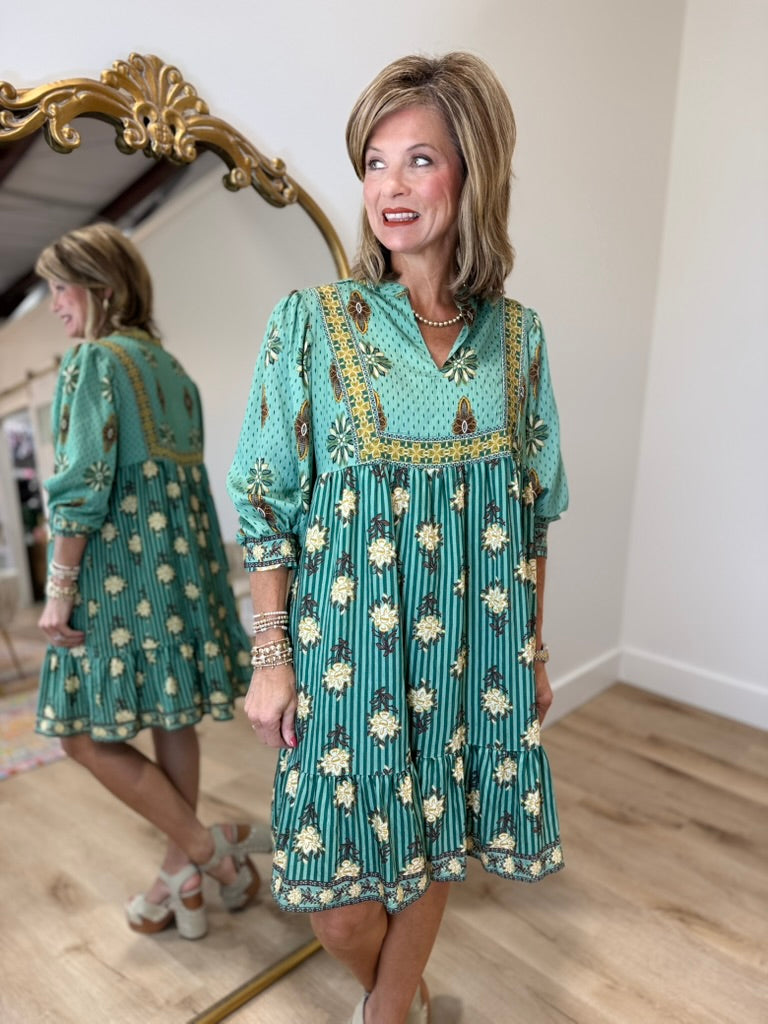 Umgee V Neck Collared Dress Sage