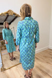 Boho Chic Peacock Blue Shirt Dress