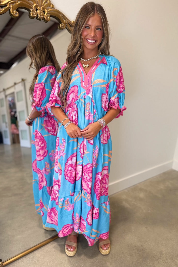 Umgee Flower Power Dress Blue