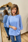 Multiples Pearl Puff Sleeve Top Cornflower