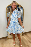 Floral Love Story Shirt Dress Blue