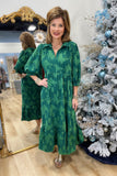 Umgee Floral Burnout Midi Dress Green