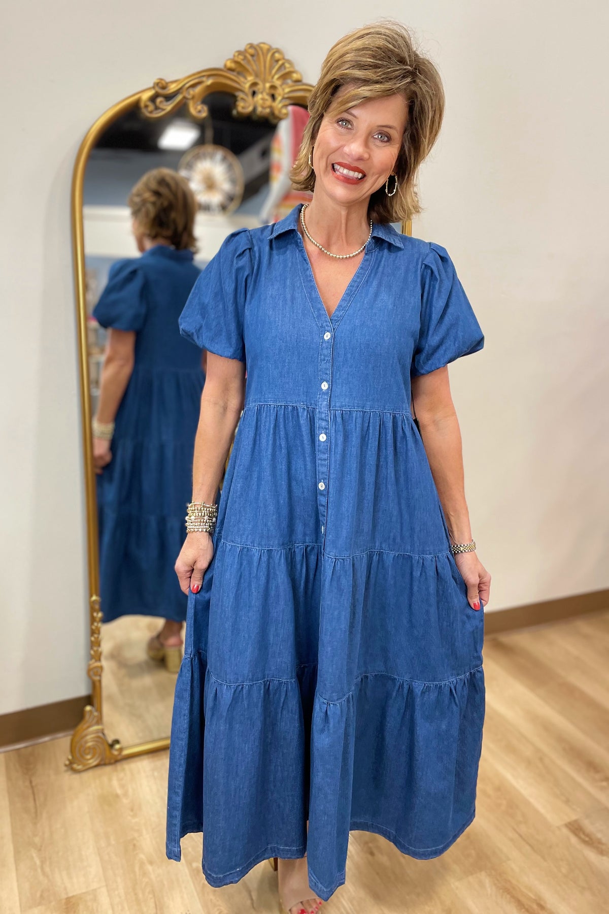 APNY Puff Sleeve Denim Dress