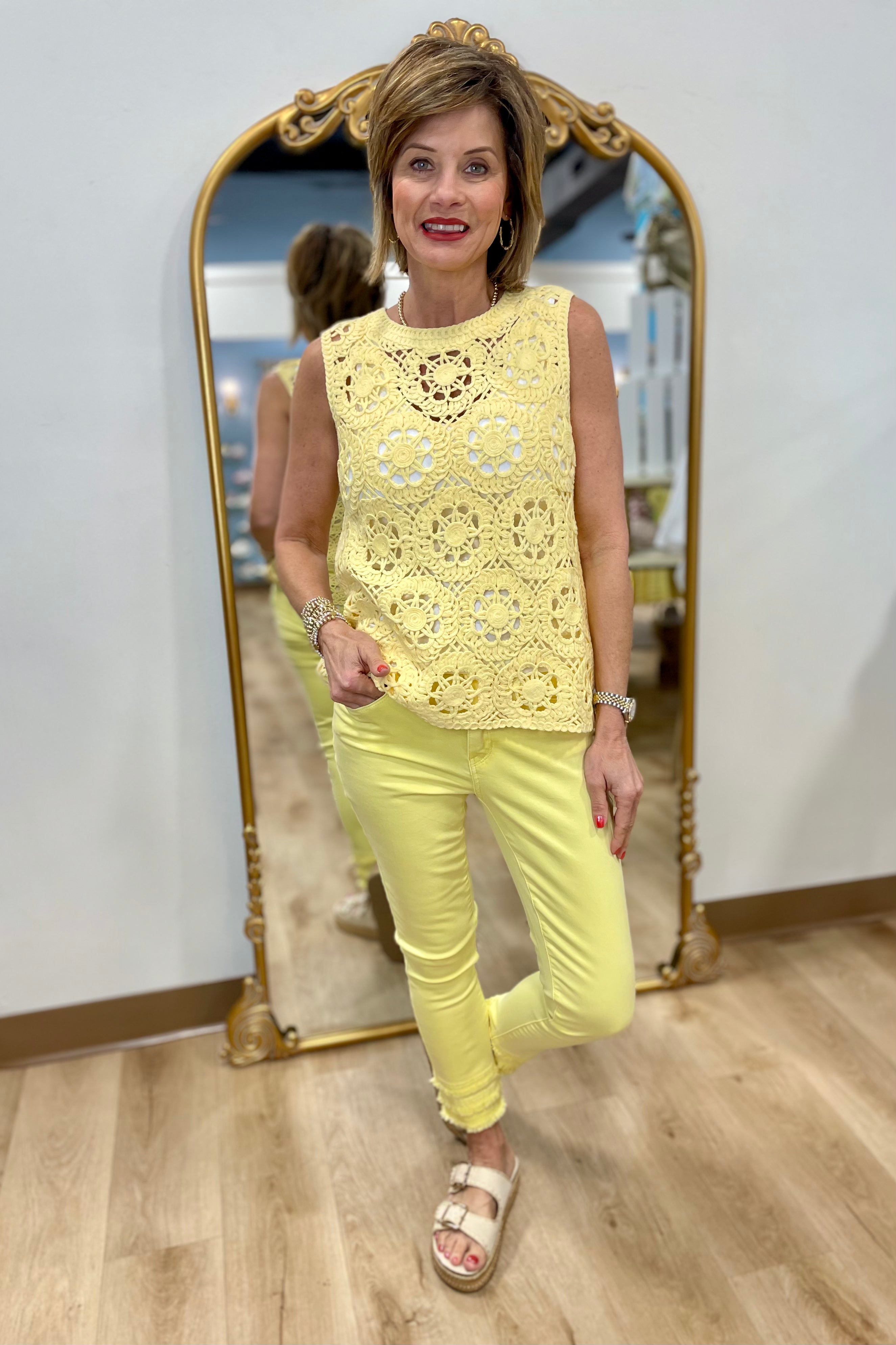 Charlie B Sleeveless Crochet Top Lemonade