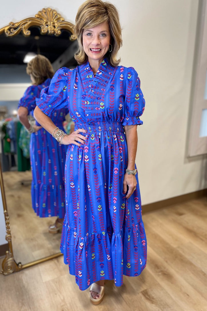 Umgee Puff Sleeve Dress Blue