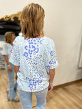 Mixed Leopard Print Top Blue