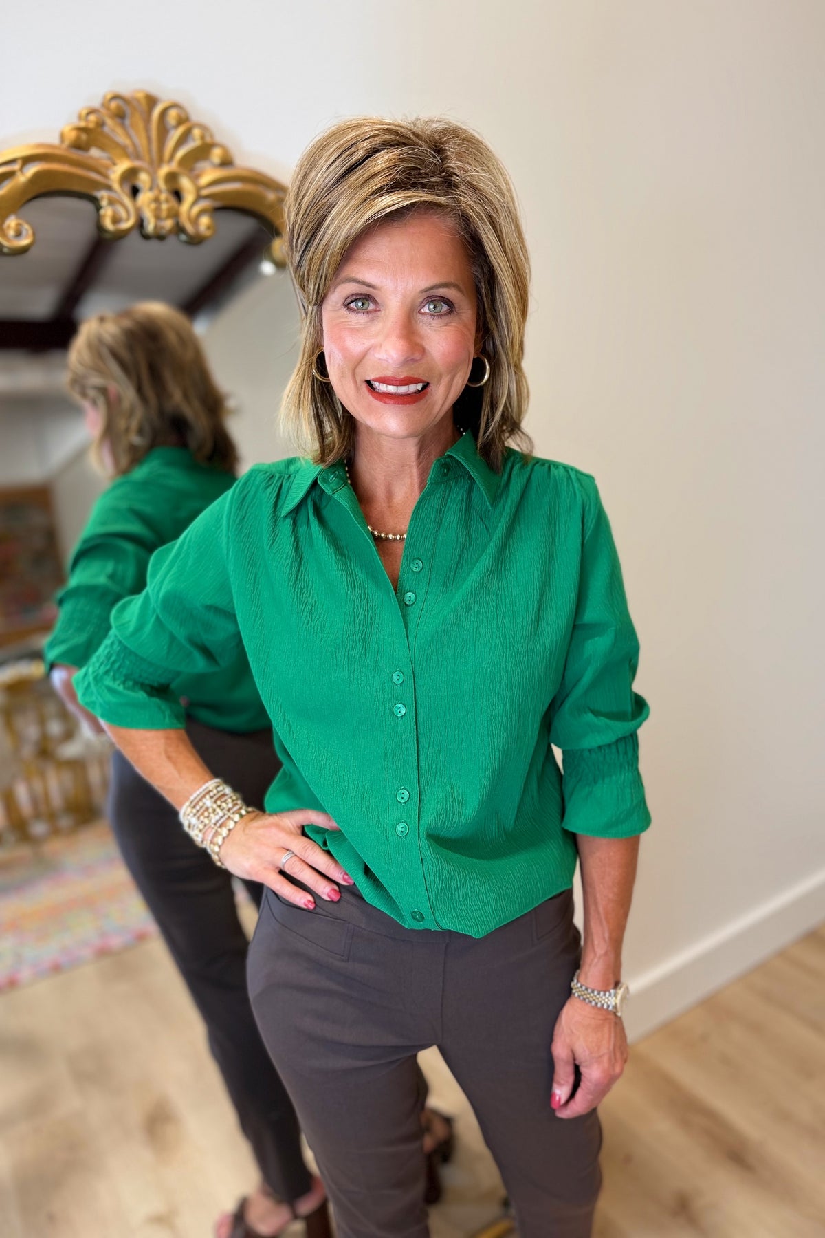 Boho Chic Emerald Green Blouse
