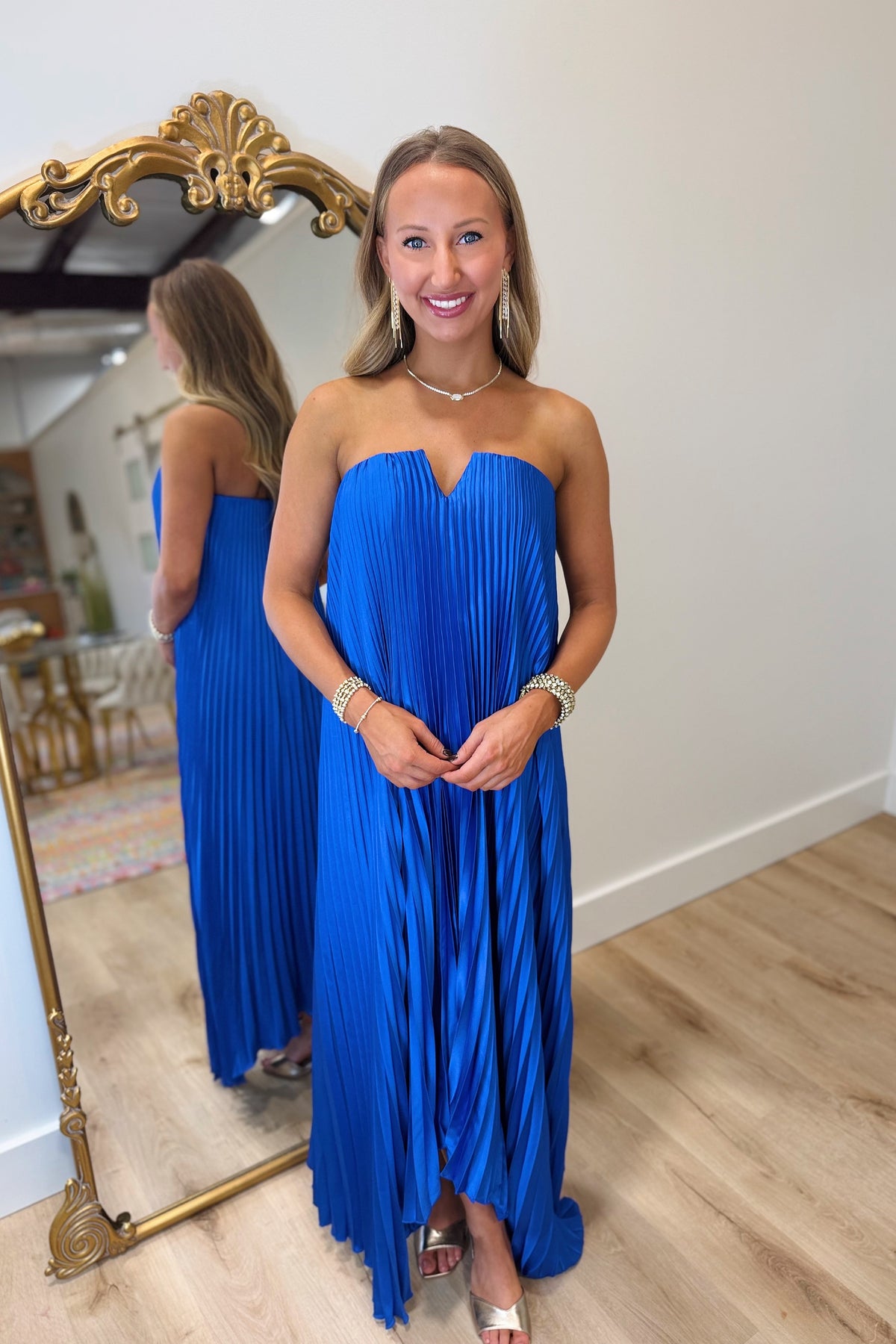Seraphina Strapless Satin Dress Royal