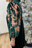 Umgee Velvet Dress w Tapestry Sleeve Green