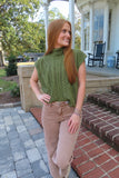 Spice Spice Baby Drop Shoulder Mock Neck Sweater Vest Olive