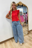 Valley Wide Leg Denim Cinch Hem Pant