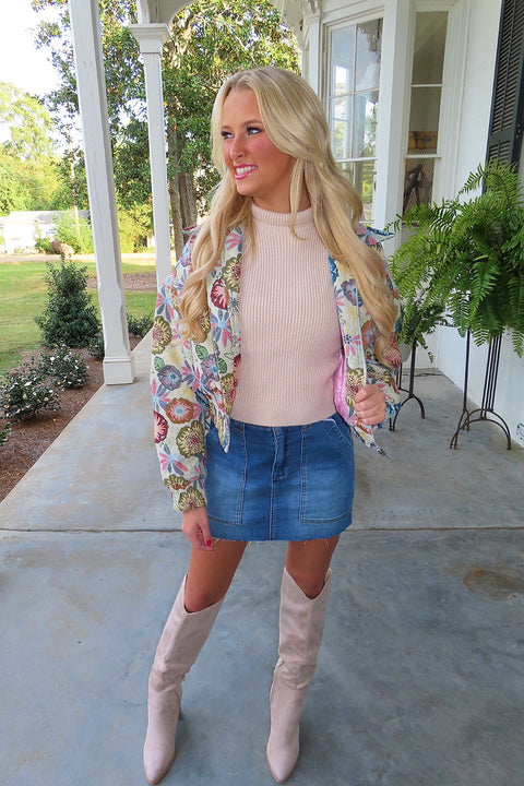 Wild Ride Retro Floral Print Cropped Jacket