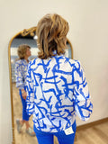 APNY Puff Sleeve Blouse Blue White