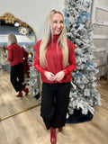 Sparkle Season Mock Neck Top Candy Red