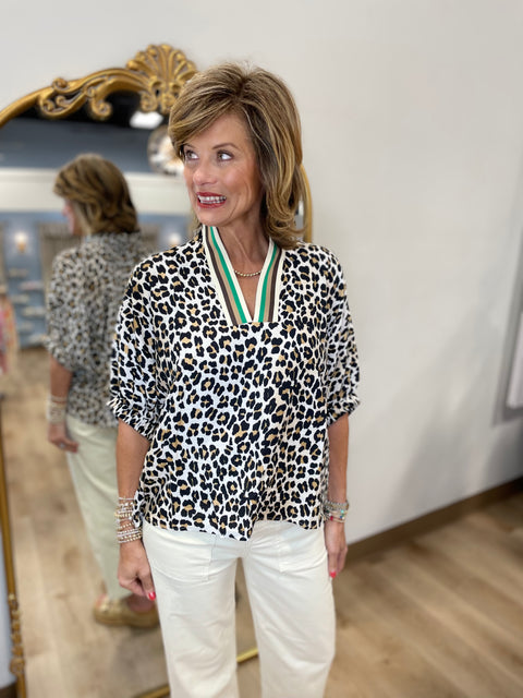Leopard Luxe Accented Top Green