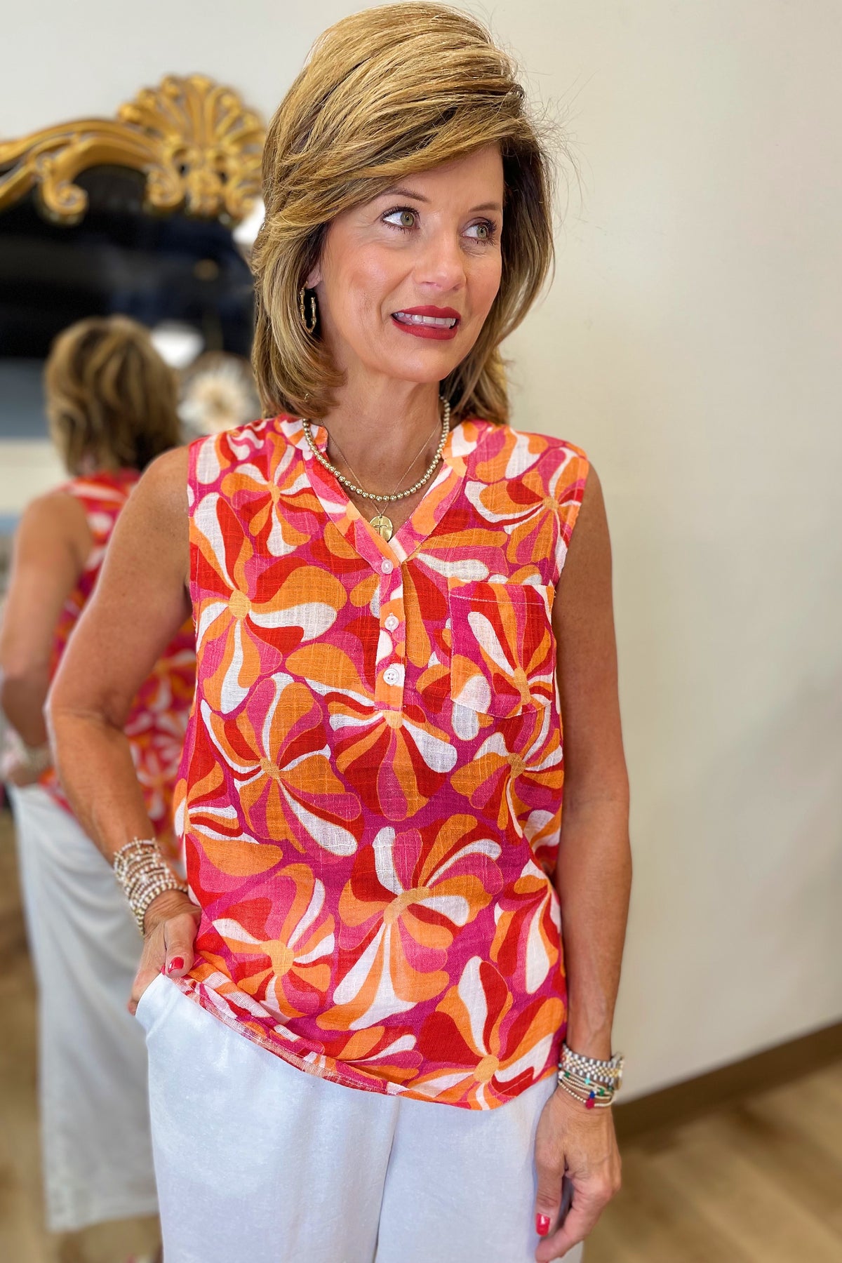Charlie B Sleeveless Hi Lo Top Groovy