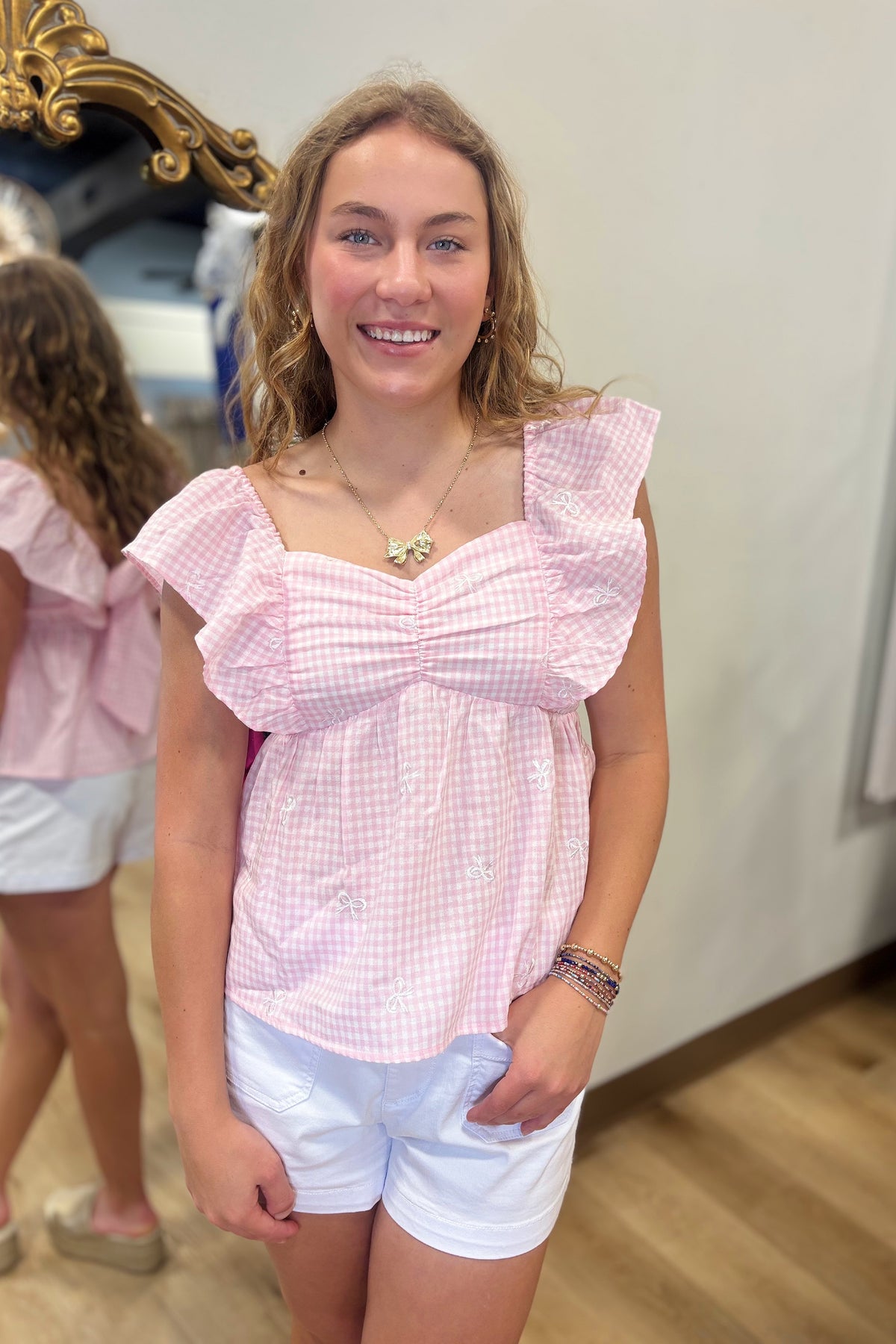 Easy Embroidered Bow Top Pink