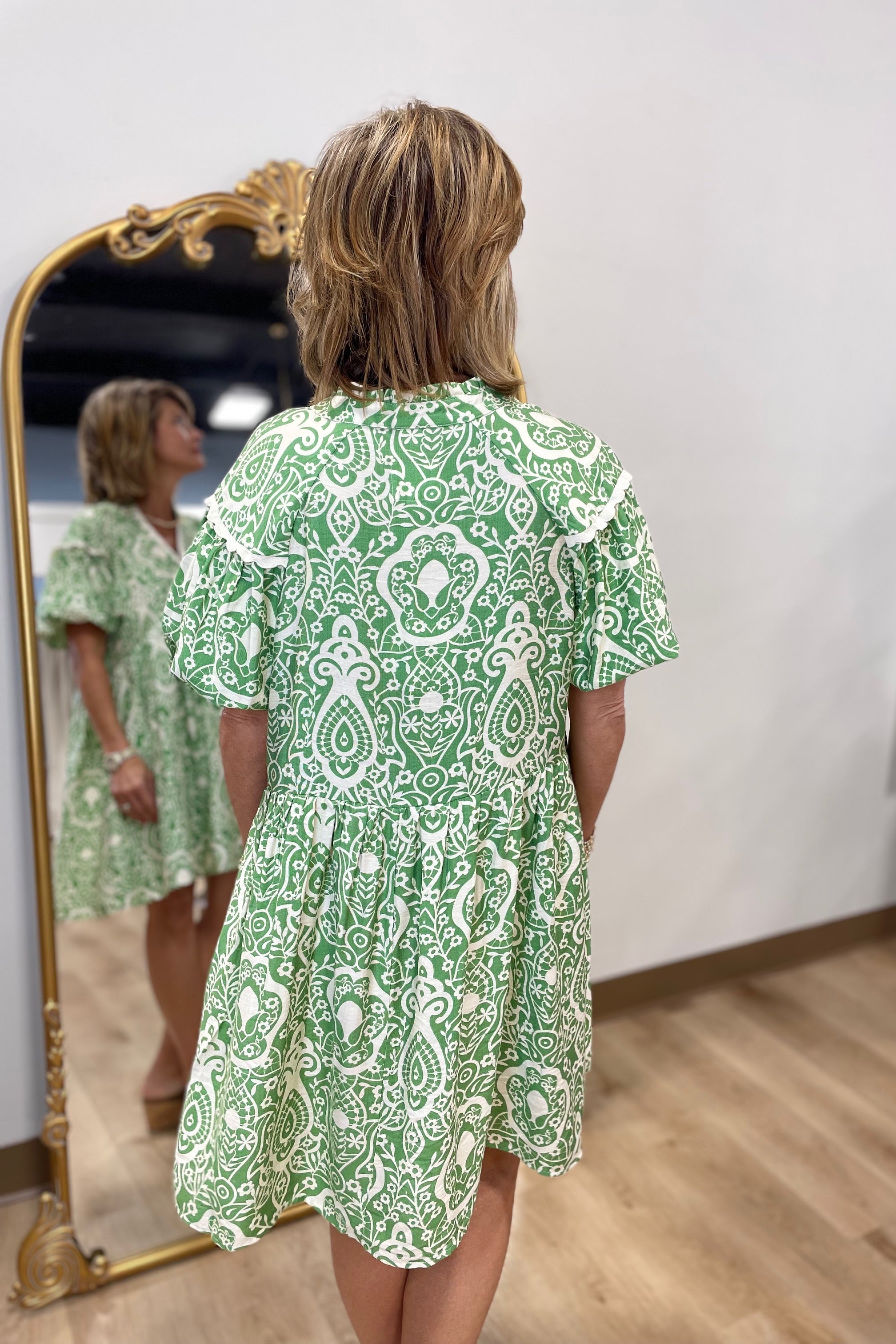Umgee Ric Rac Trimmed Dress Green