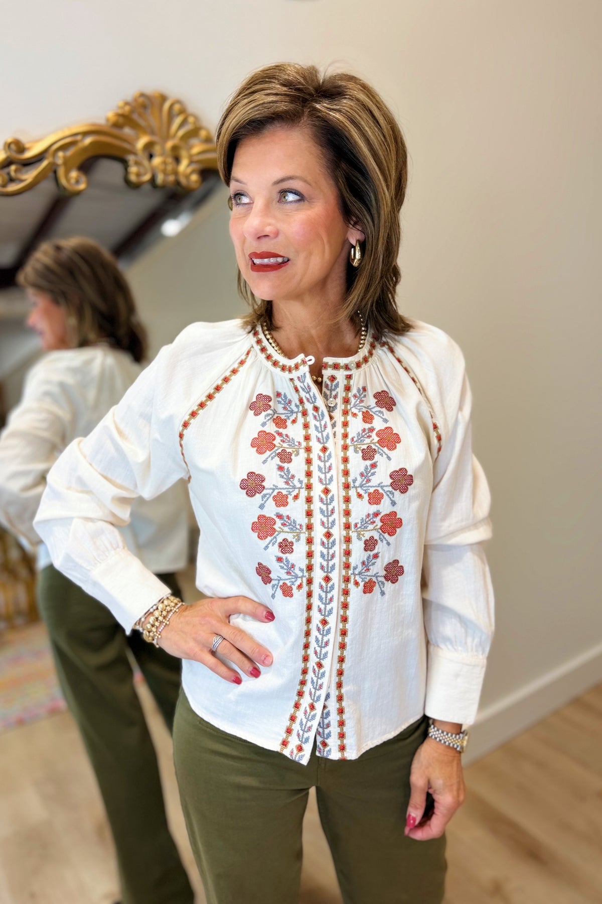 Dear John Oriano Embroidered Blouse Cream