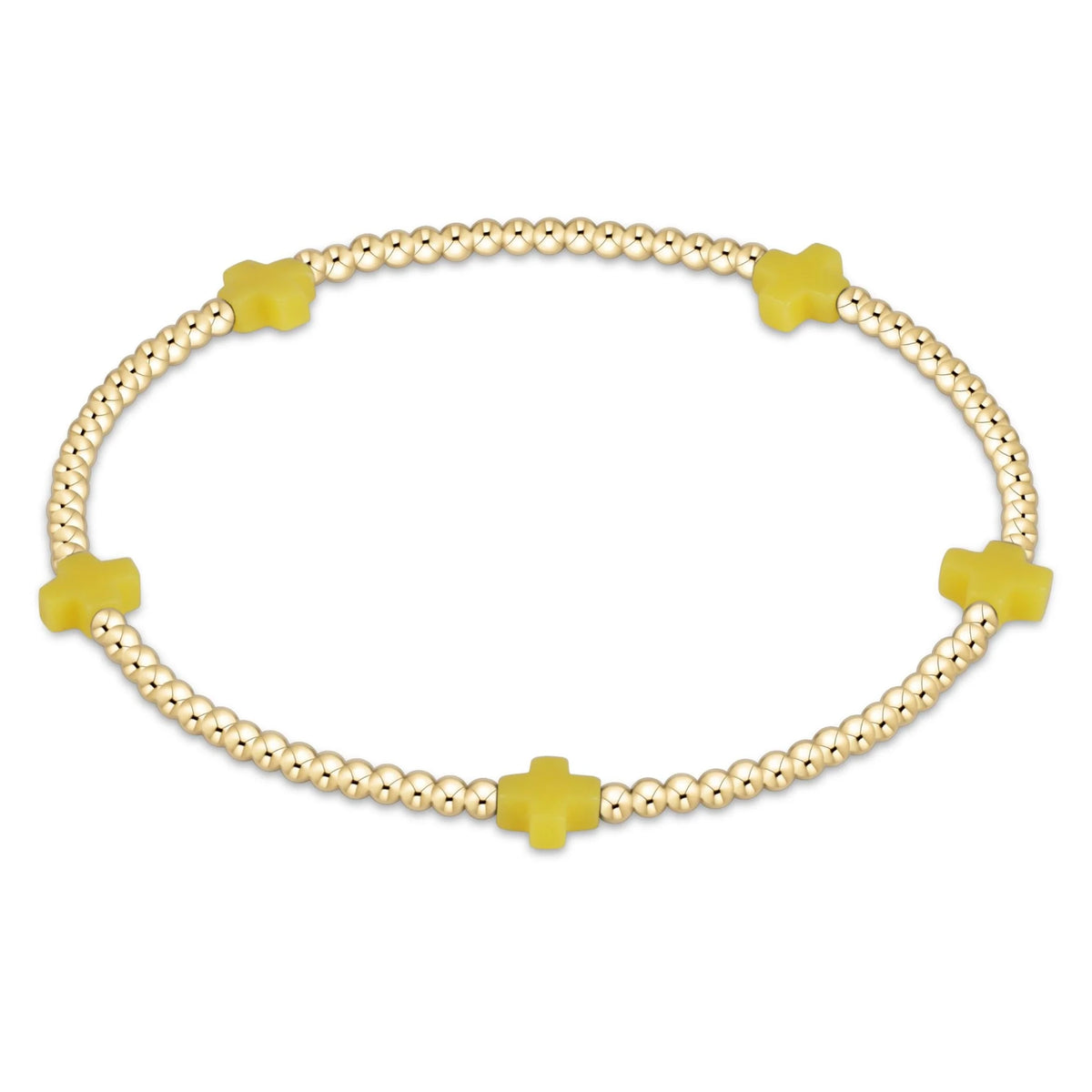 E Newton Signature Cross Small Gold Pattern 2mm Bead Bracelet Canary