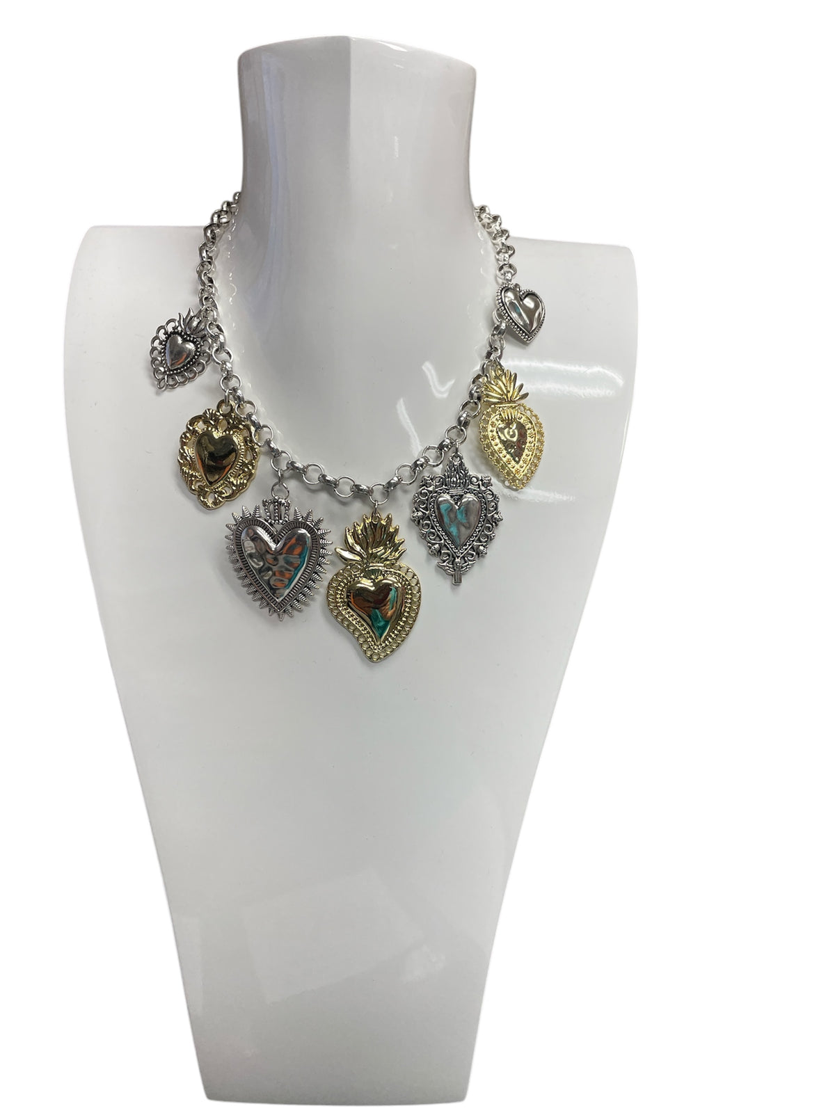 Mixed Metal Charm Necklace Hearts