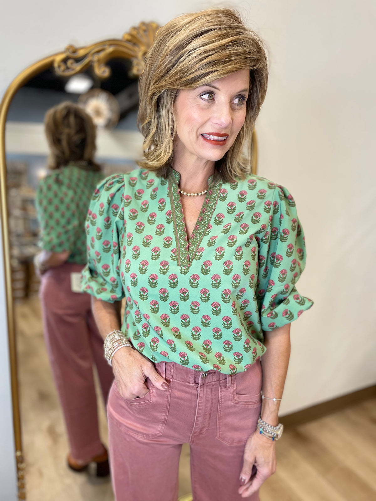 Mary Square Tamryn Floral Top Green