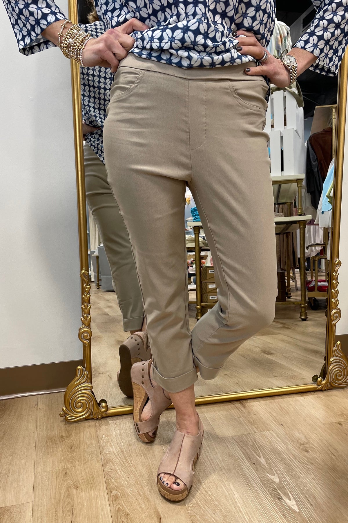 Charlie B PO Stretch Cuffed Pant Greige