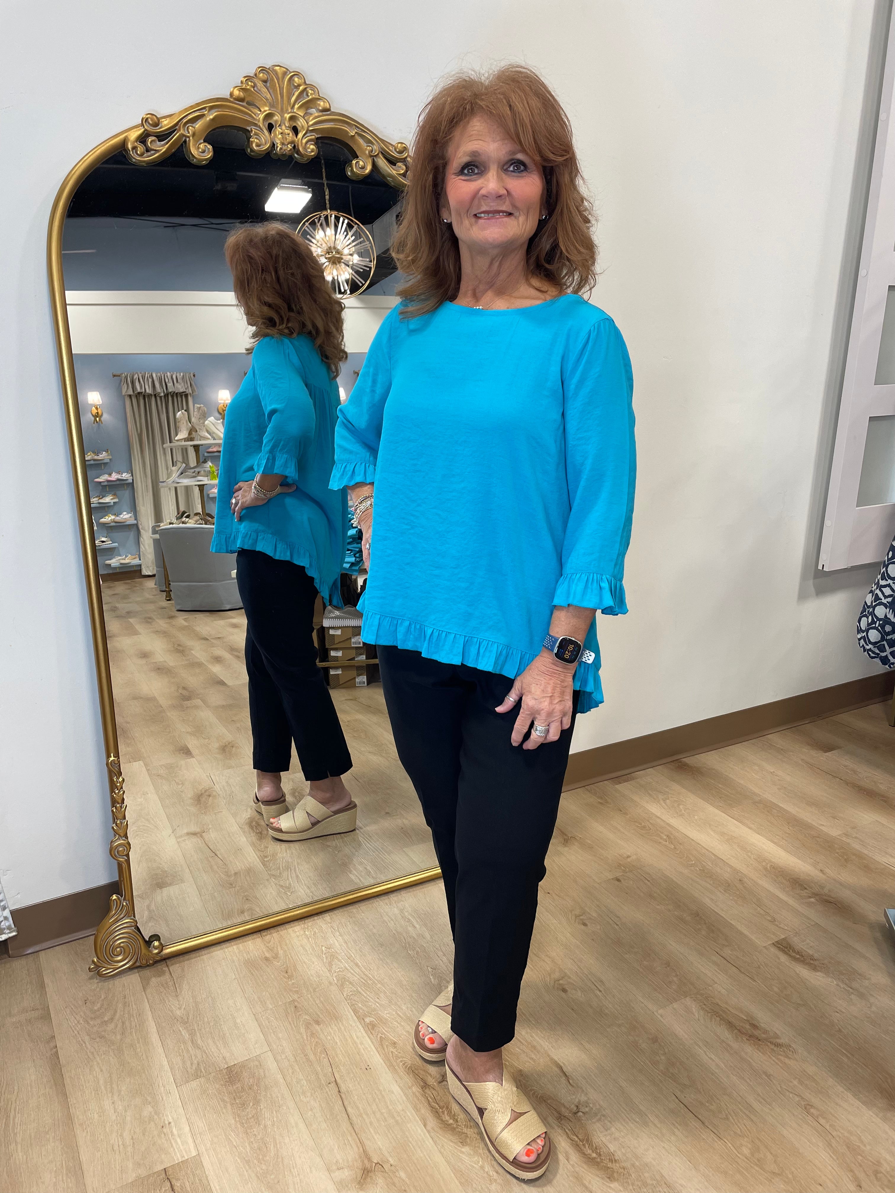 Multiples Scoop Neck Top Turquoise
