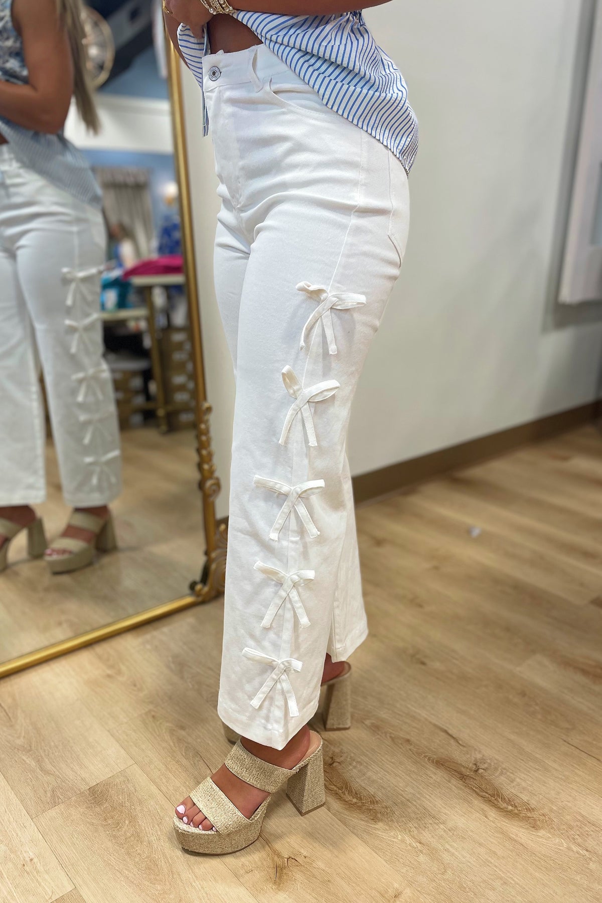Bows Down Jeans White